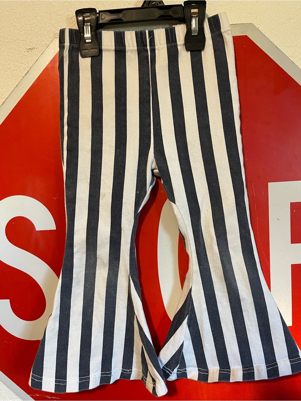 Girls Black & White Striped Flared Jeans